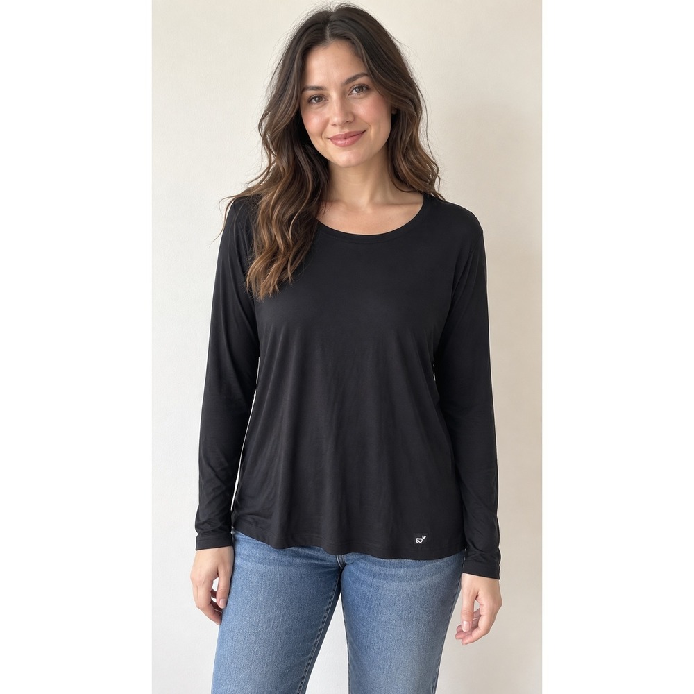 Boody Women Black Bamboo Long Sleeve Scoop Neck Top Size XL Relaxed Fit Tee